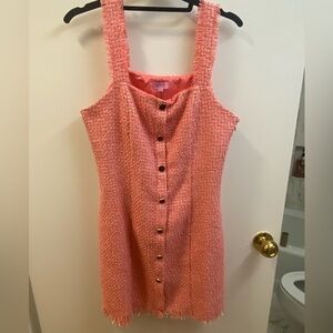 *NWT* Pink Tweed Dress with Faux Marble and Gold buttons